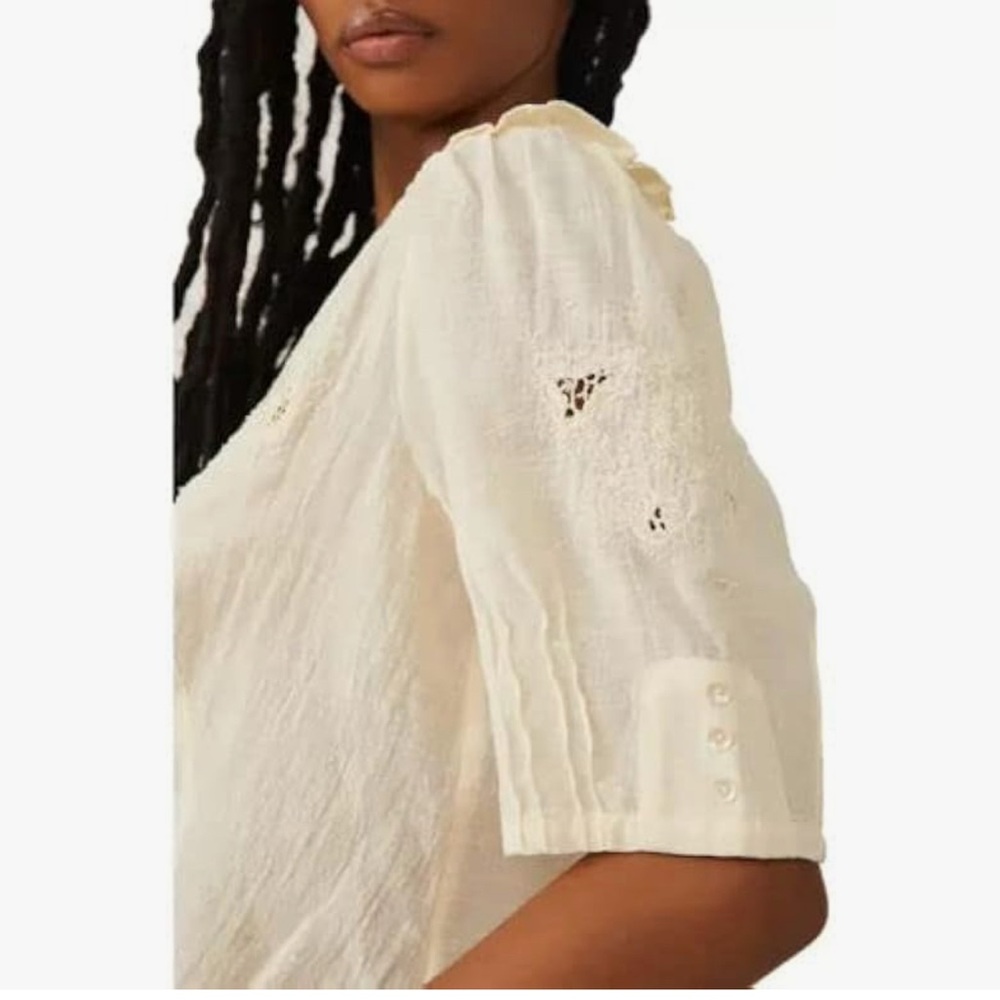 Free People Cream Puff-Sleeve Eyelet Blouse - Cream
